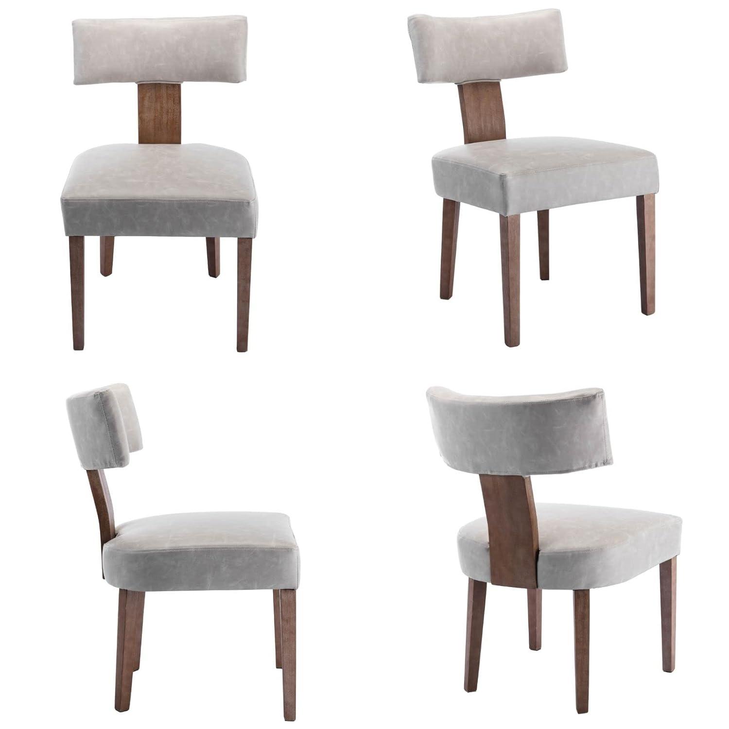 Loon Peak® Mid Century Modern Dining Chairs Set Of 2, Farmhouse PU Leather Upholstered Accent Chair Curved Backrest Kitchen Chairs With Hardwood Frame (Set of 2)