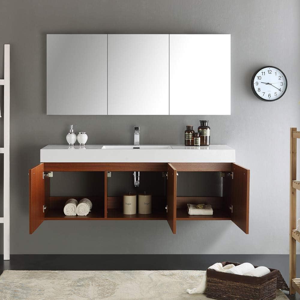 Fresca Vista 60'' Wall Mounted Modern Double Bathroom Vanity with Acrylic Vanity Top