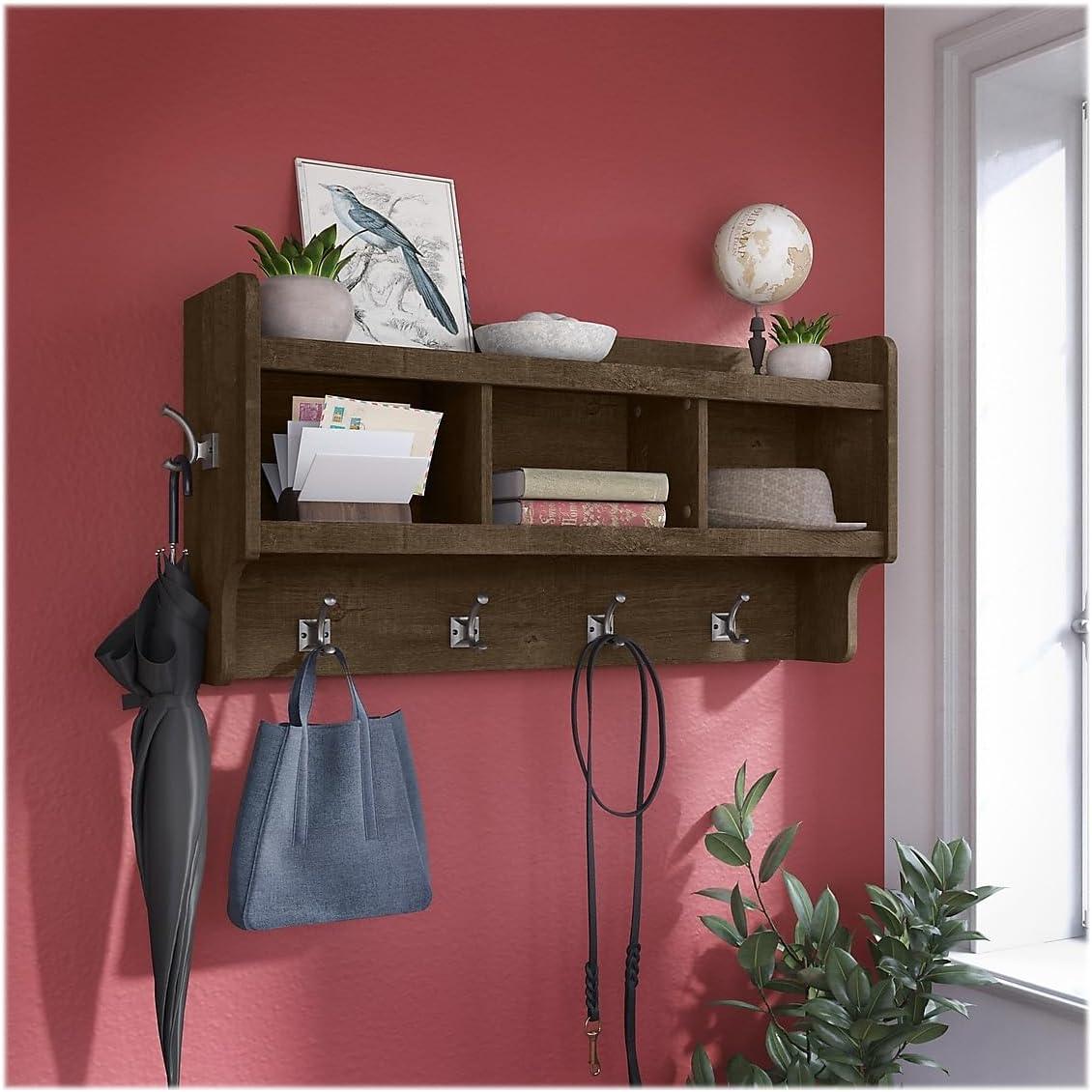 Woodland 40W Wall Mounted Coat Rack in Ash Brown - Engineered Wood