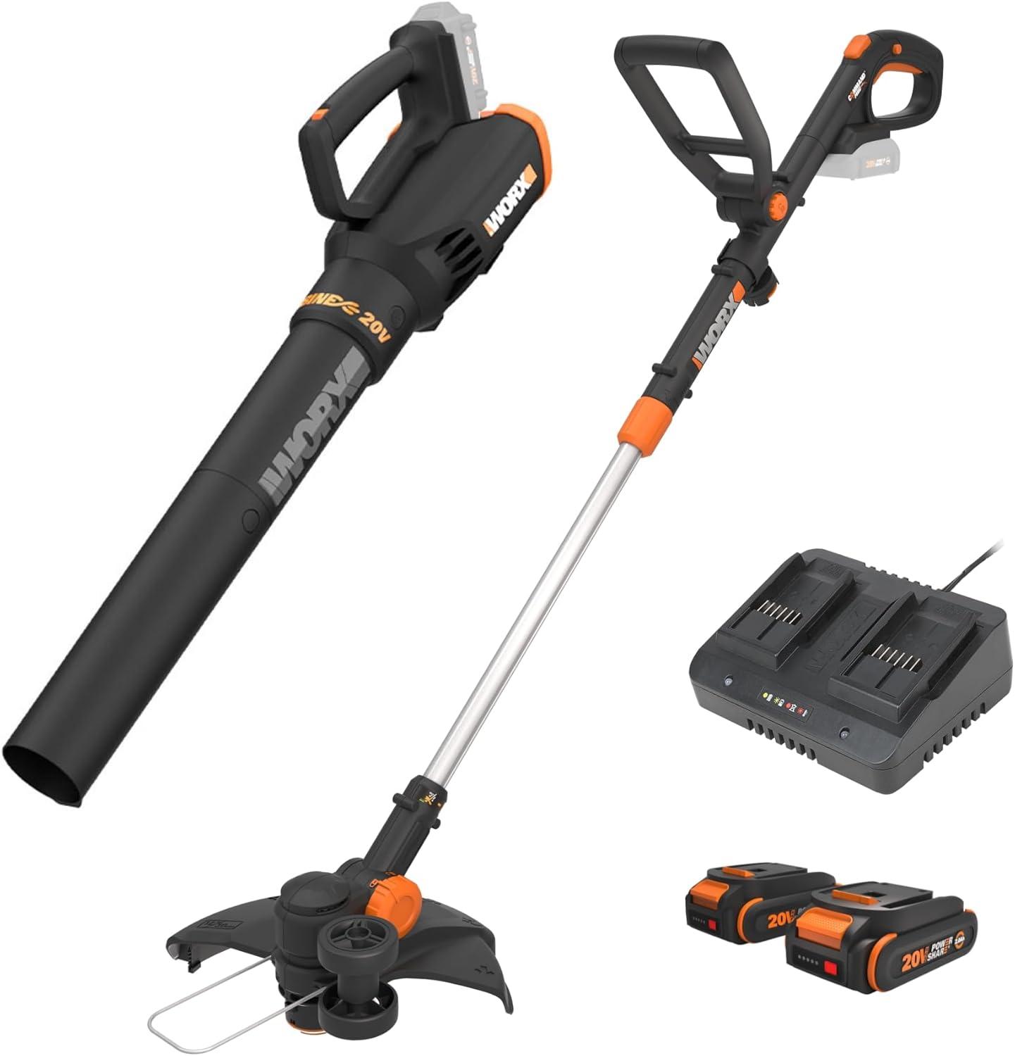 Worx 20V Cordless Grass Trimmer, Hedge Trimmer, and Blower Combo