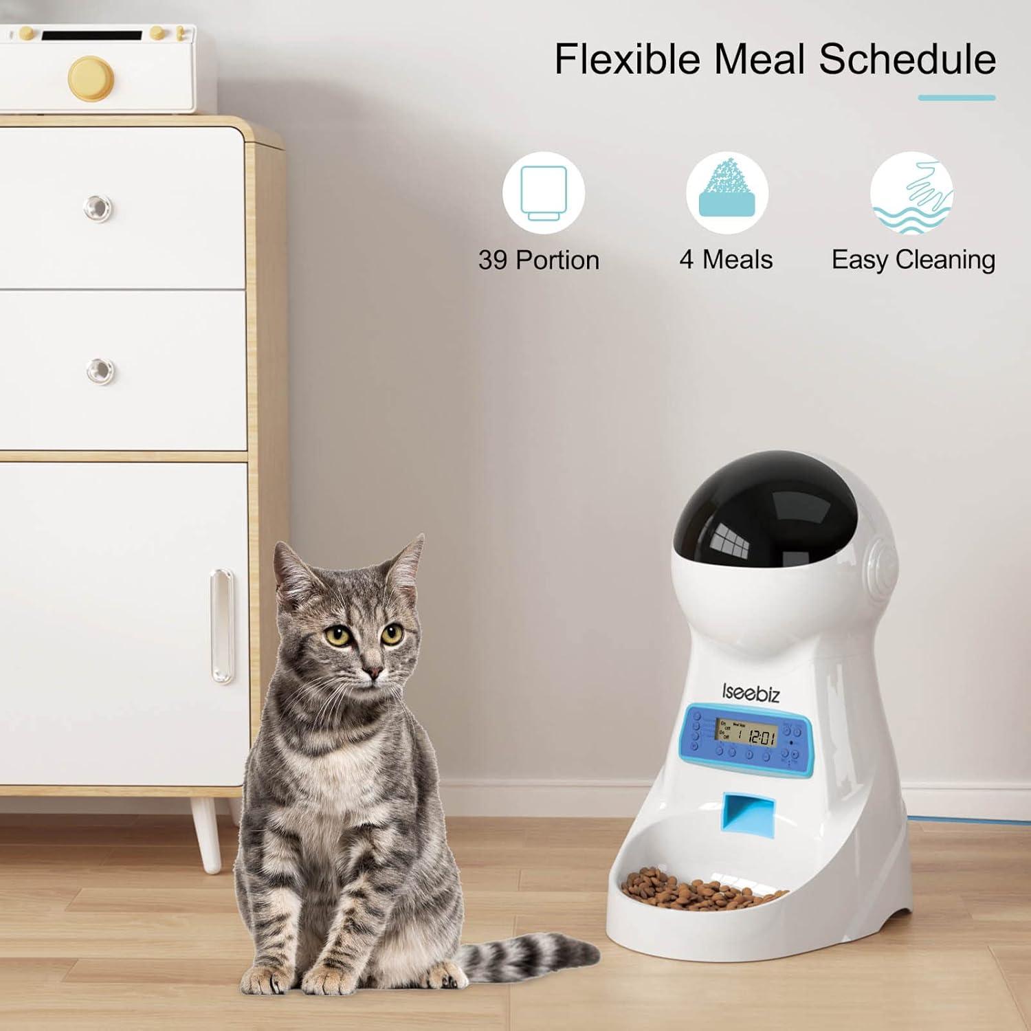 White and Black Automatic Cat Feeder with Voice Recorder