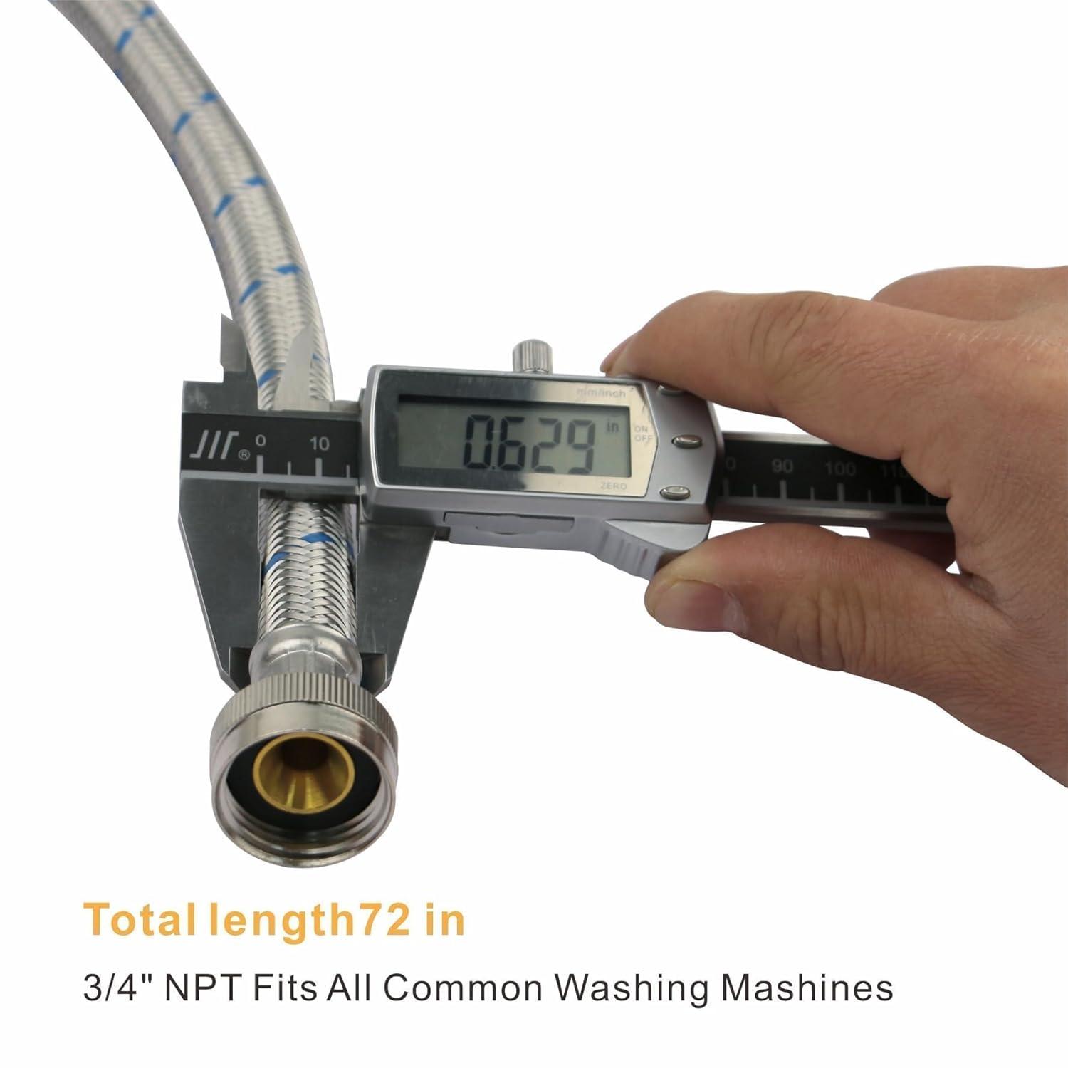 Washer Hoses 6ft Long Premium Stainless Steel Washing Machine Hoses, 2 Pack for Washer