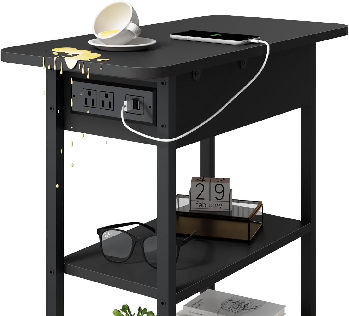 End Table with USB Ports and Outlets,Sofa Couch Table Bedside Table for Living Room Bedroom