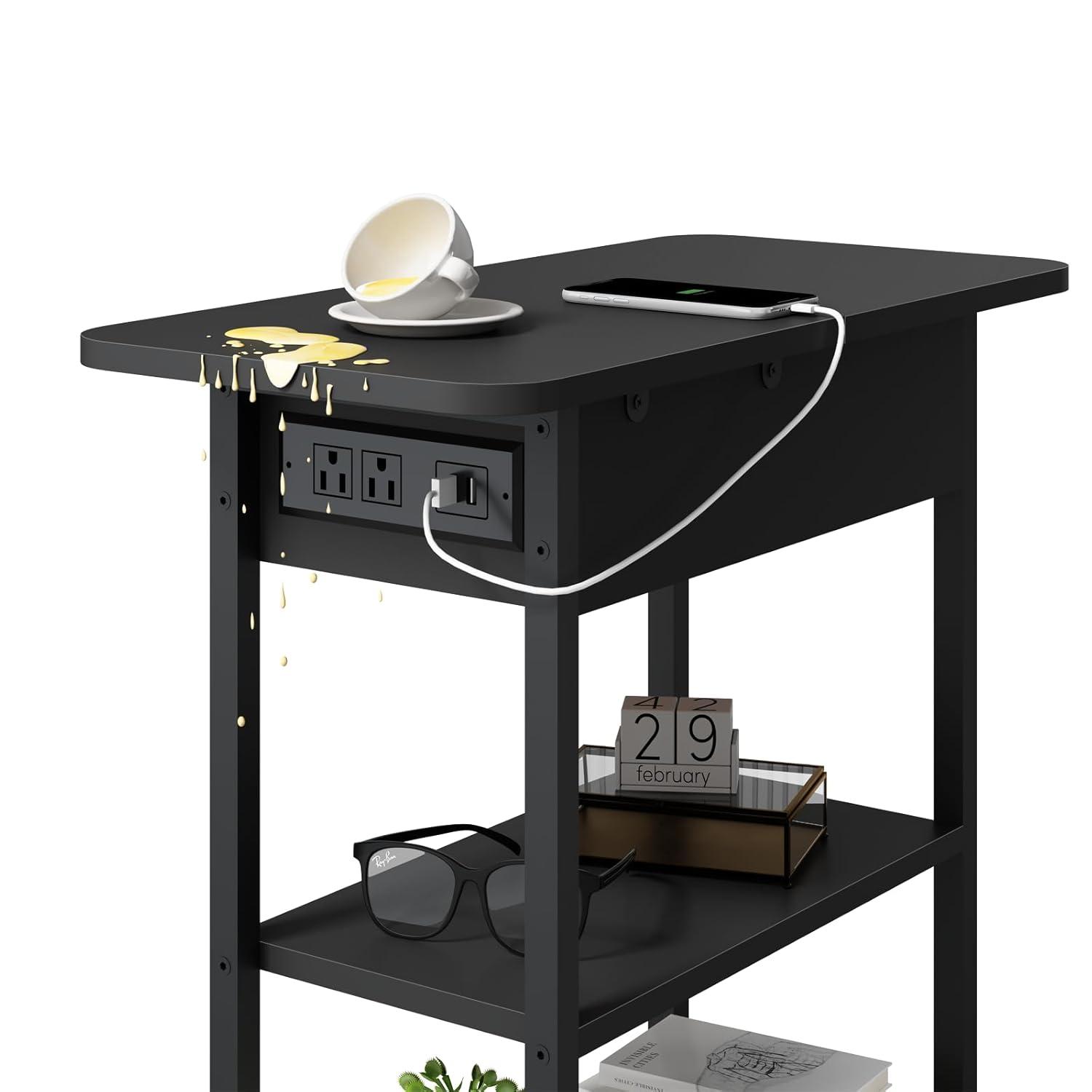 End Table with USB Ports and Outlets,Sofa Couch Table Bedside Table for Living Room Bedroom