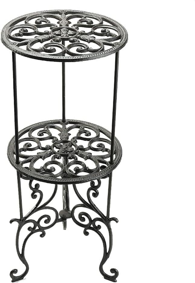 Sungmor Heavy Duty Cast Iron Potted Plant Stand,26-Inch 2 Tiers Metal Planter Rack,Decorative Flower Pot Holder,Vintage & Rustic Style Indoor Outdoor Garden Pots Container Supports C49