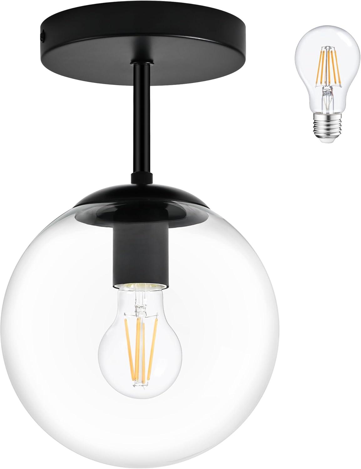 Henn&Hart 9" Matte Black Metal/Glass Semi Flush Mount