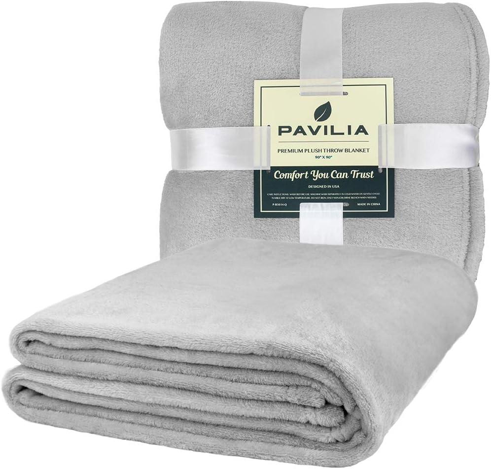 PAVILIA Luxury Fleece Blanket Throw for Bed, Soft Lightweight Plush Flannel Blanket for Sofa Couch