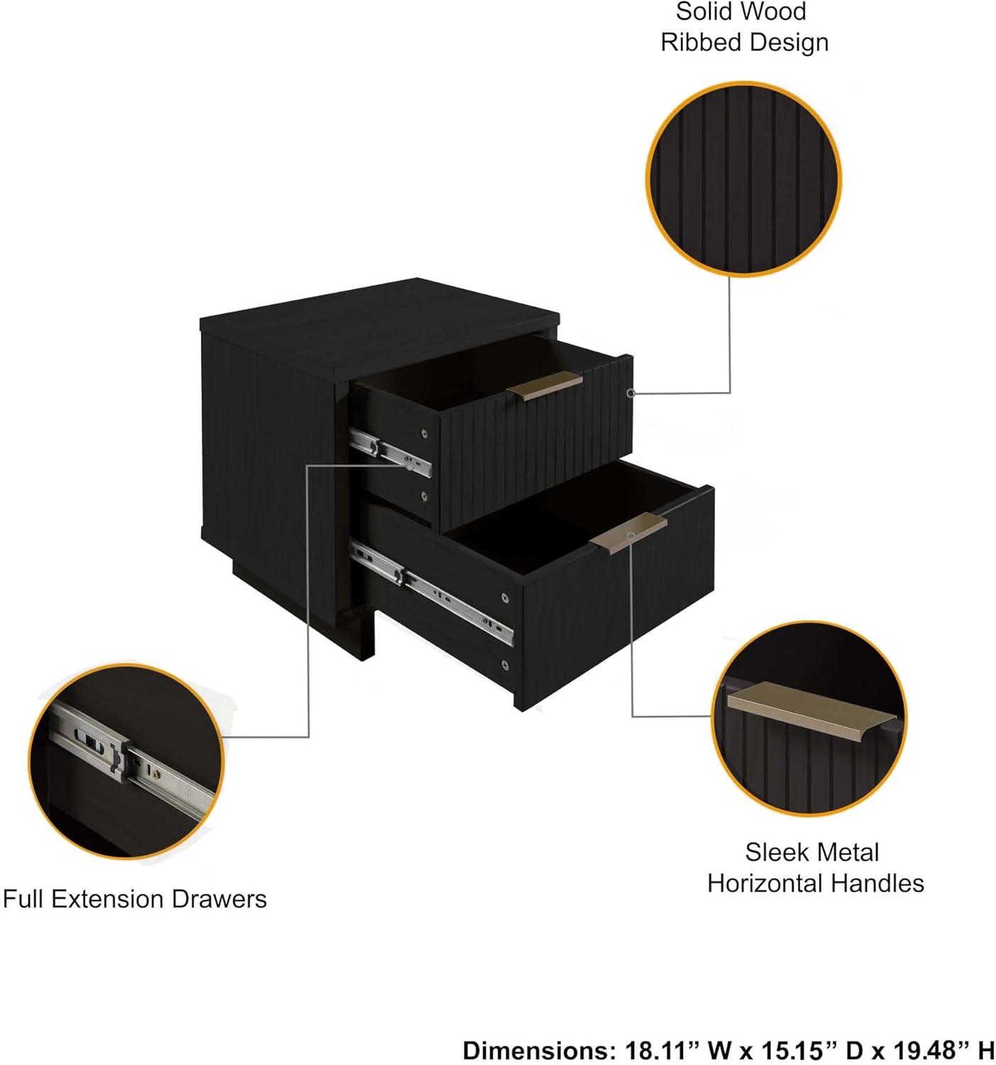 Granville Modern 2 Drawer Nightstand Light Gray - Manhattan Comfort: Soft Close, UV Finish, Metal Handles