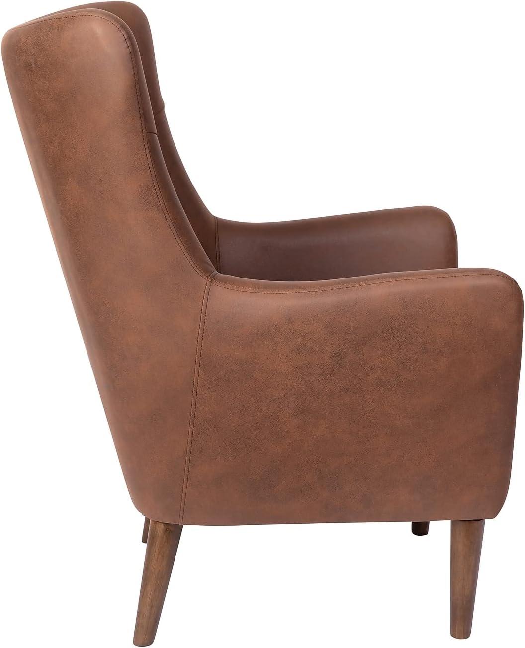 Sophisticated Dark Brown Faux Leather Wingback Accent Chair