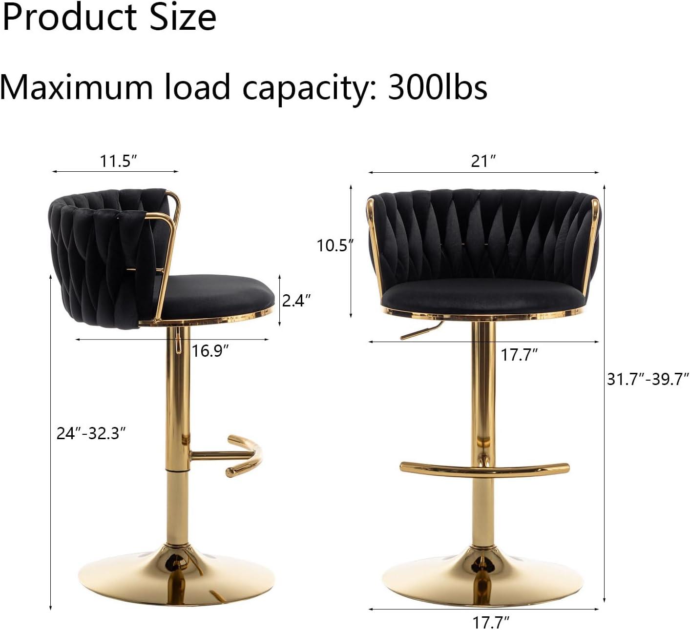 Gold Velvet Bar Stools Set of 4, Counter Height Bar Chairs with Low Back, Swivel Bar Stool for Kitchen Island, Bar Pub (Beige)