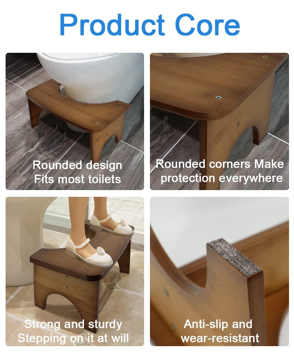 Bamboo Toilet Stool for Adults, 6.5" Toilet Stool Squat Adult Kids, Portable Simple Curve Squat Toilet Potty Stool, Non-Slip Poop Stool for Bathroom, Improve Squatting Posture and Comfort (Wood)