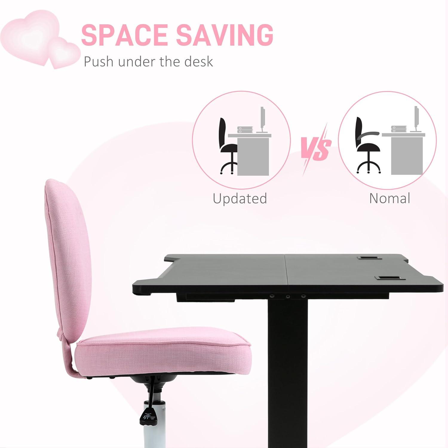 HOMCOM Heart Love Shaped Back Design Office Chair with Adjustable Height and 360 Swivel Castor Wheels, Pink