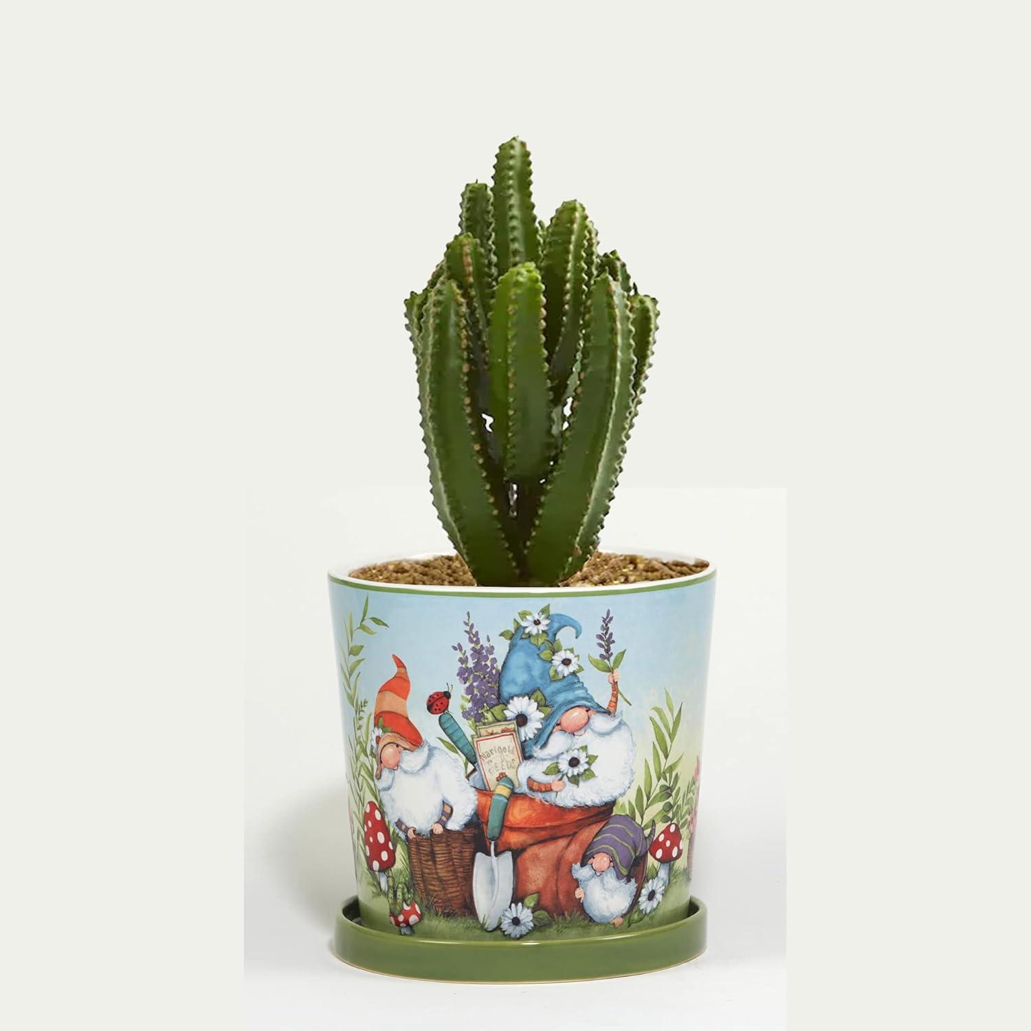 Certified International Garden Gnomes 2Pc Planter Set With Saucer