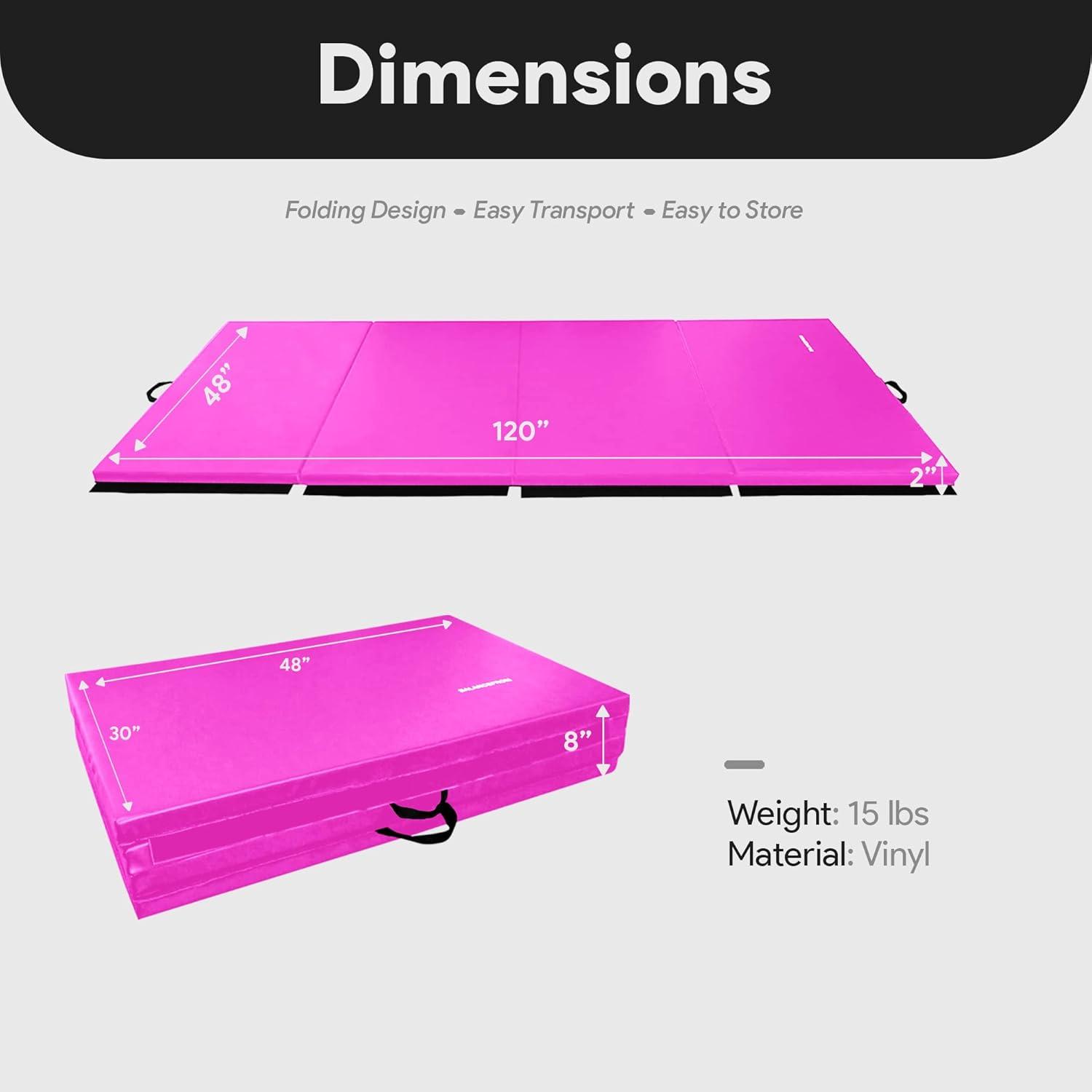 BalanceFrom All Purpose 4'x10'x2" Extra Thick High Density Anti Tear Gymnastics Gym Folding Exercise Aerobics Mats, Pink