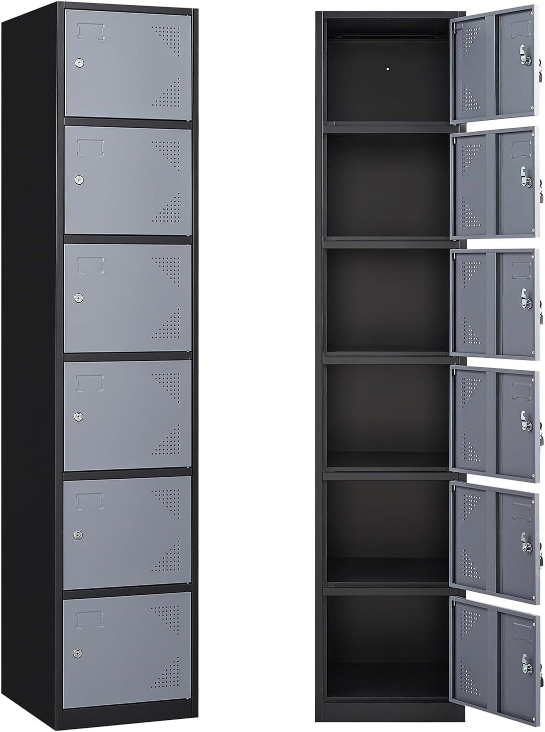 71'' Tall Black and Grey 6-Door Metal Locker