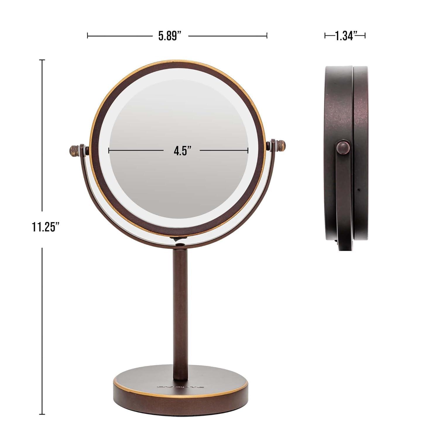 Ovente OVENTE 6" Lighted Makeup Mirror with 1X/7X Magnification, Cordless Tabletop Mount Vanity Round Mirror with 360° Swivel Design and Double Sided Cool Tone LED Ring Light, Antique Bronze MLT60ABZ1X7X