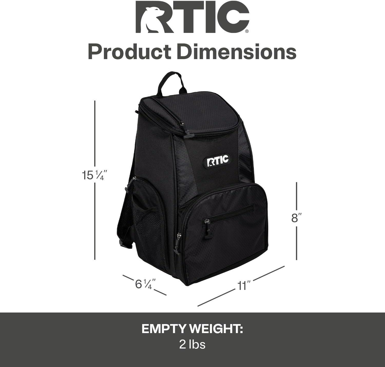 RTIC 15 Can Lightweight Backpack Insulated Cooler, 10 Qt, Storage Pockets, Black