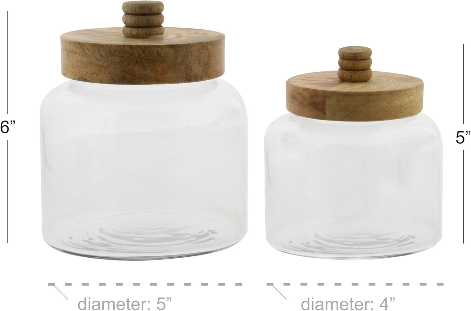 DecMode 5" x 6" Clear Glass Canisters with Wood Lids, 2-Pieces