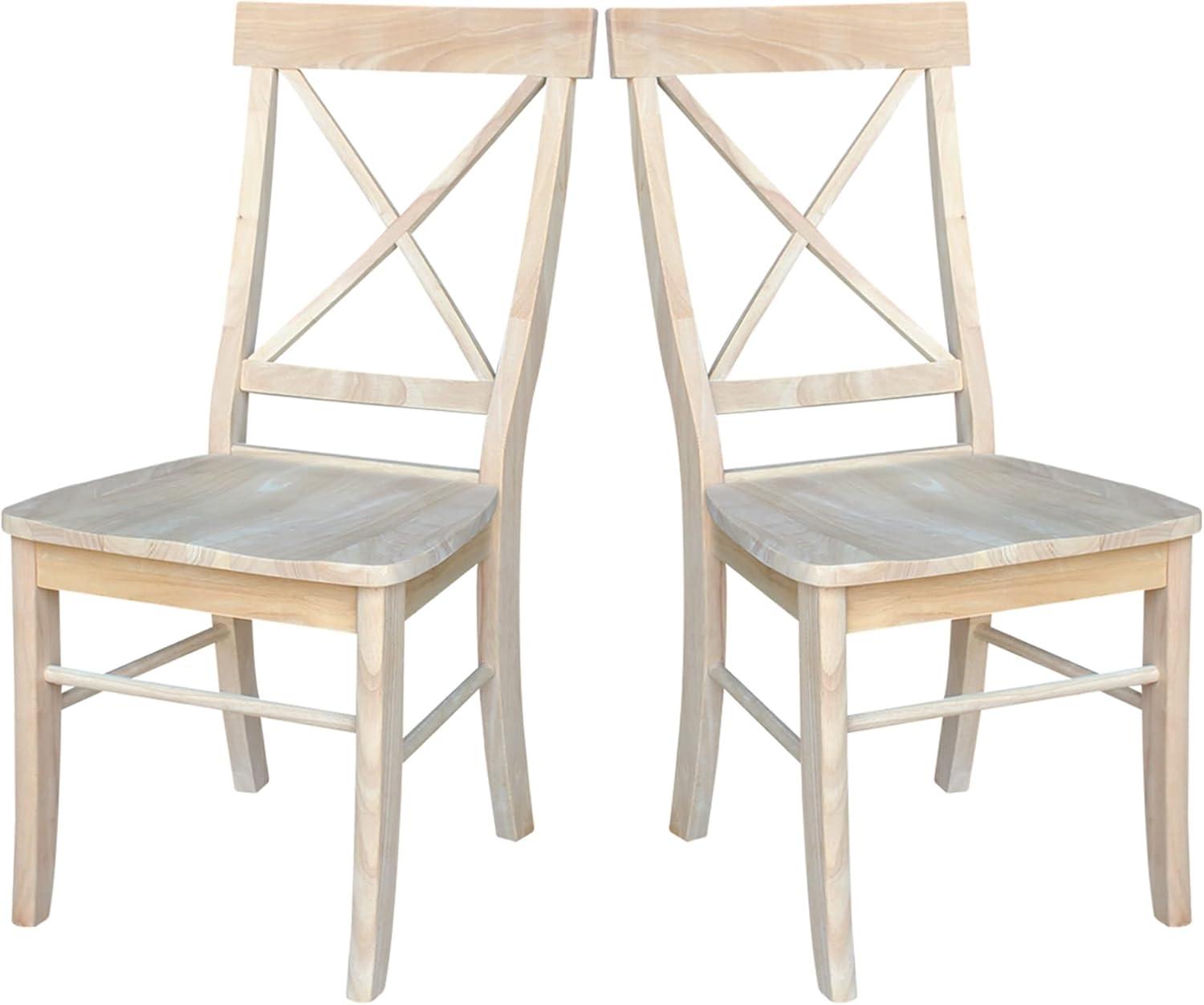 Set of 2 X Back Chairs with Solid Wood Seat Unfinished - International Concepts: Parawood, Kitchen Furniture