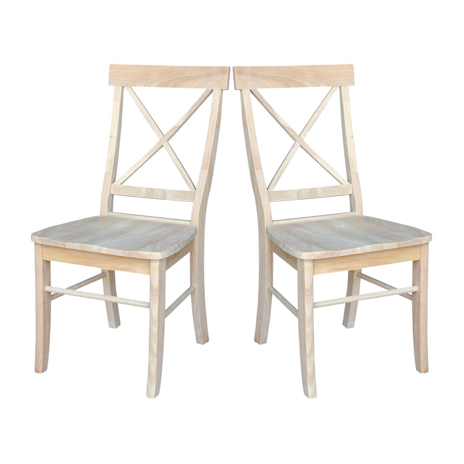 Set of 2 X Back Chairs with Solid Wood Seat Unfinished - International Concepts: Parawood, Kitchen Furniture