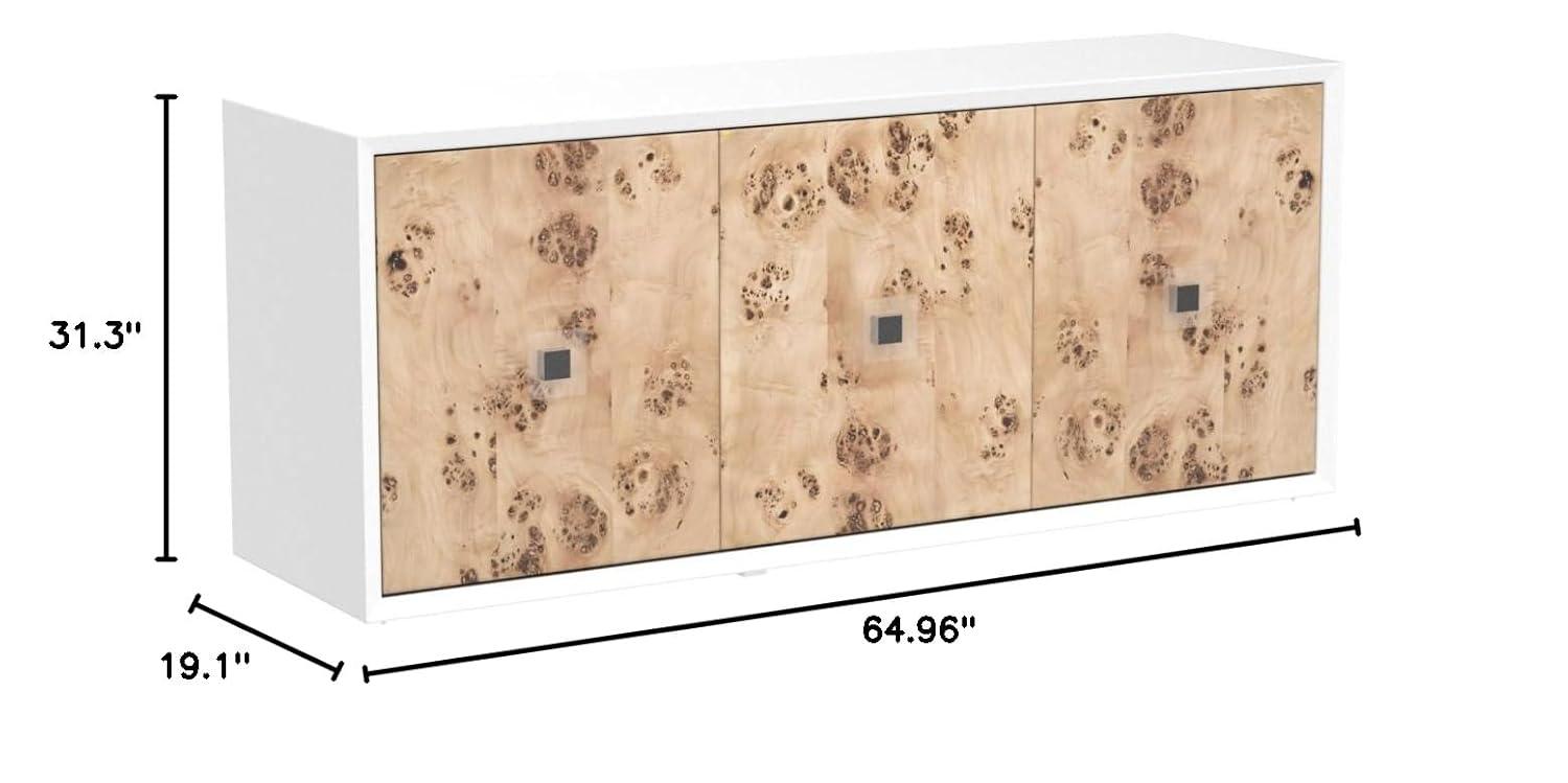 Lazaro Contemporary White Lacquer & Burlwood Buffet Sideboard