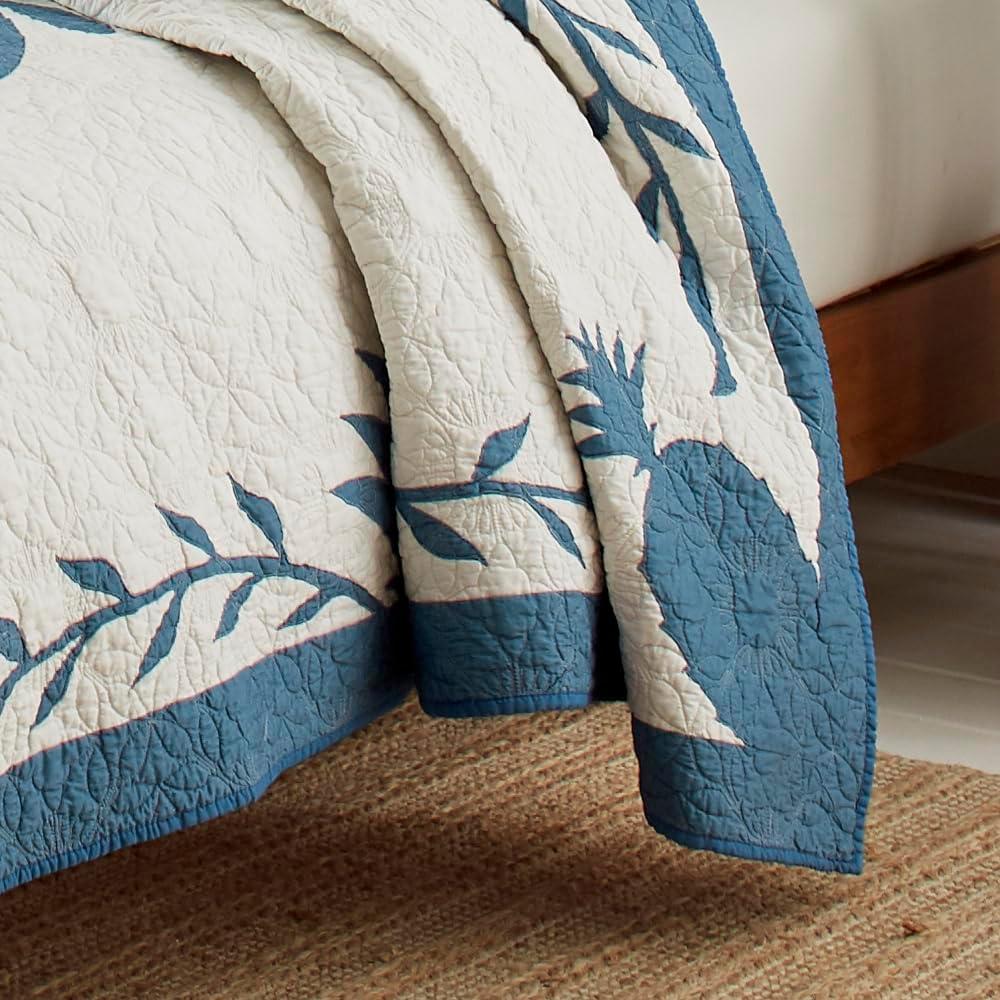 Aloha Pineapple Blue Cotton Reversible Traditional Quilt