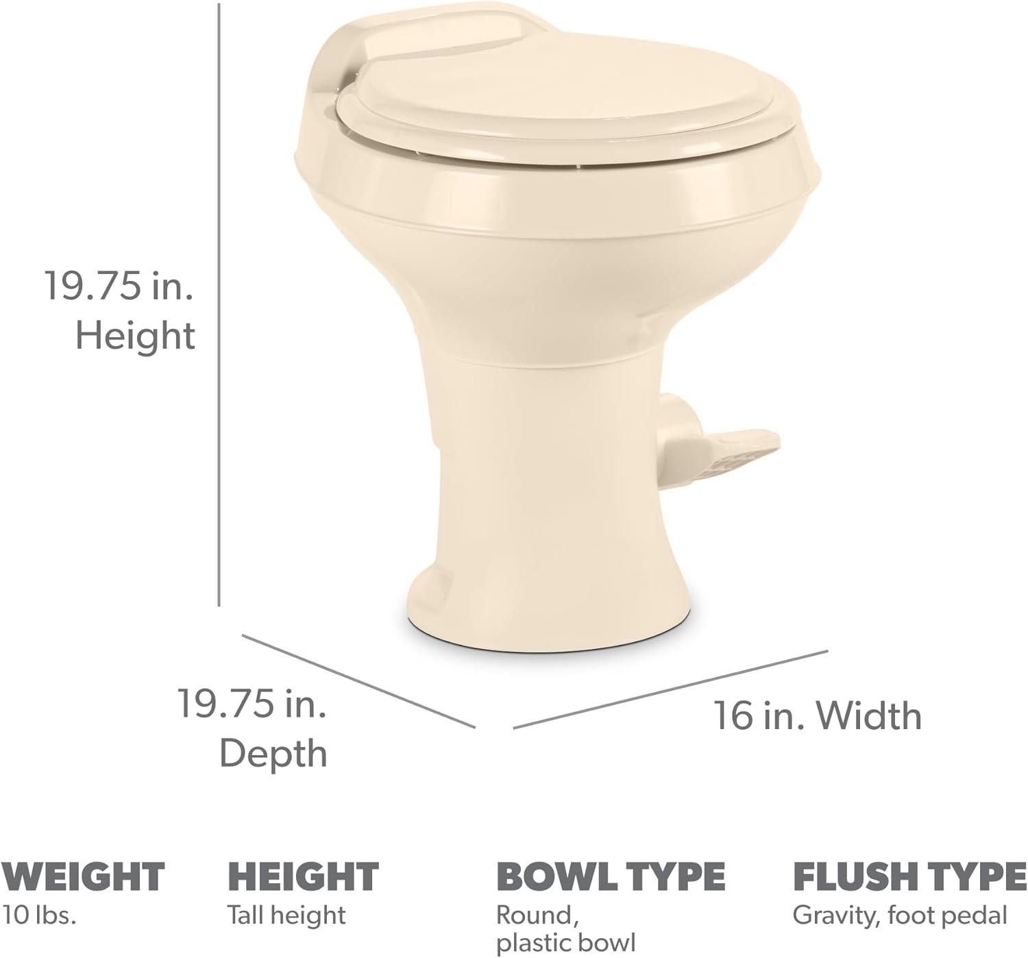 Dometic 302300073 300 Series Standard Height Heavy Duty Plastic RV Toilet, Bone