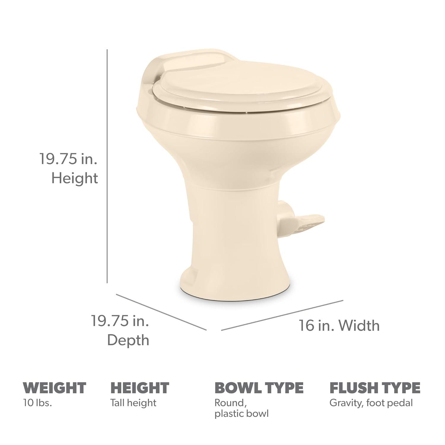 Dometic 302300073 300 Series Standard Height Heavy Duty Plastic RV Toilet, Bone