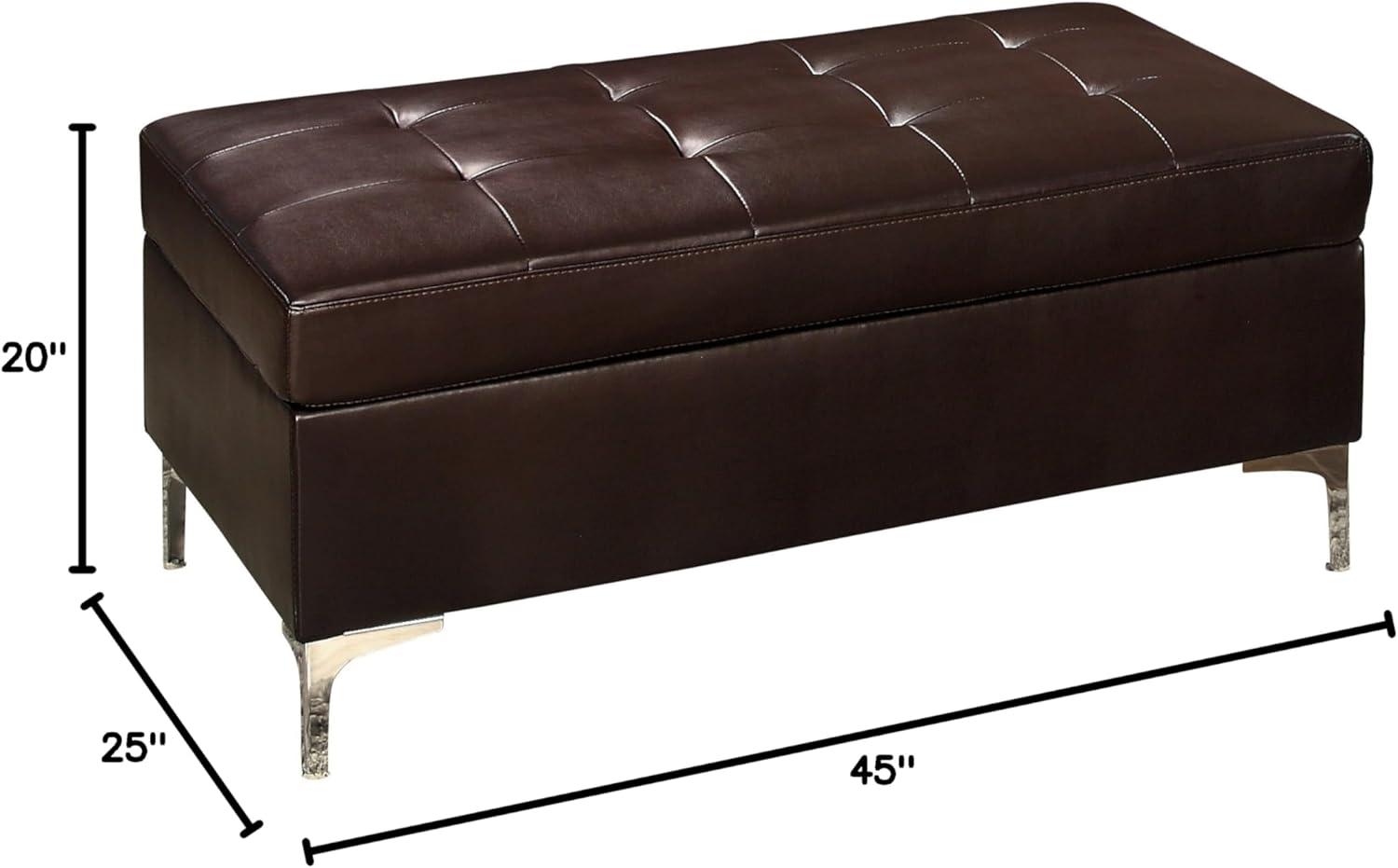 Tufted Leather Ottoman In Rectangular Shape, Brown- Saltoro Sherpi