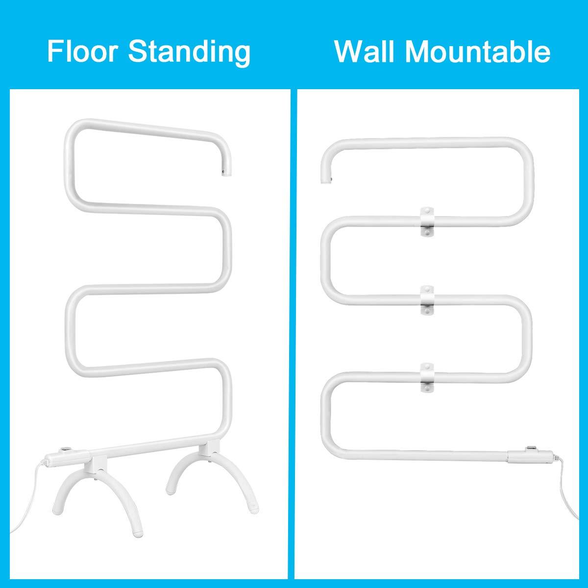 Tangkula Towel Warmer, Home Bathroom 100W Electric 5-Bar Towel Drying Rack, Freestanding and Wall Mounted Design Towel Hanger, Towel Heater, White (23"L x 13"W x 36"H)