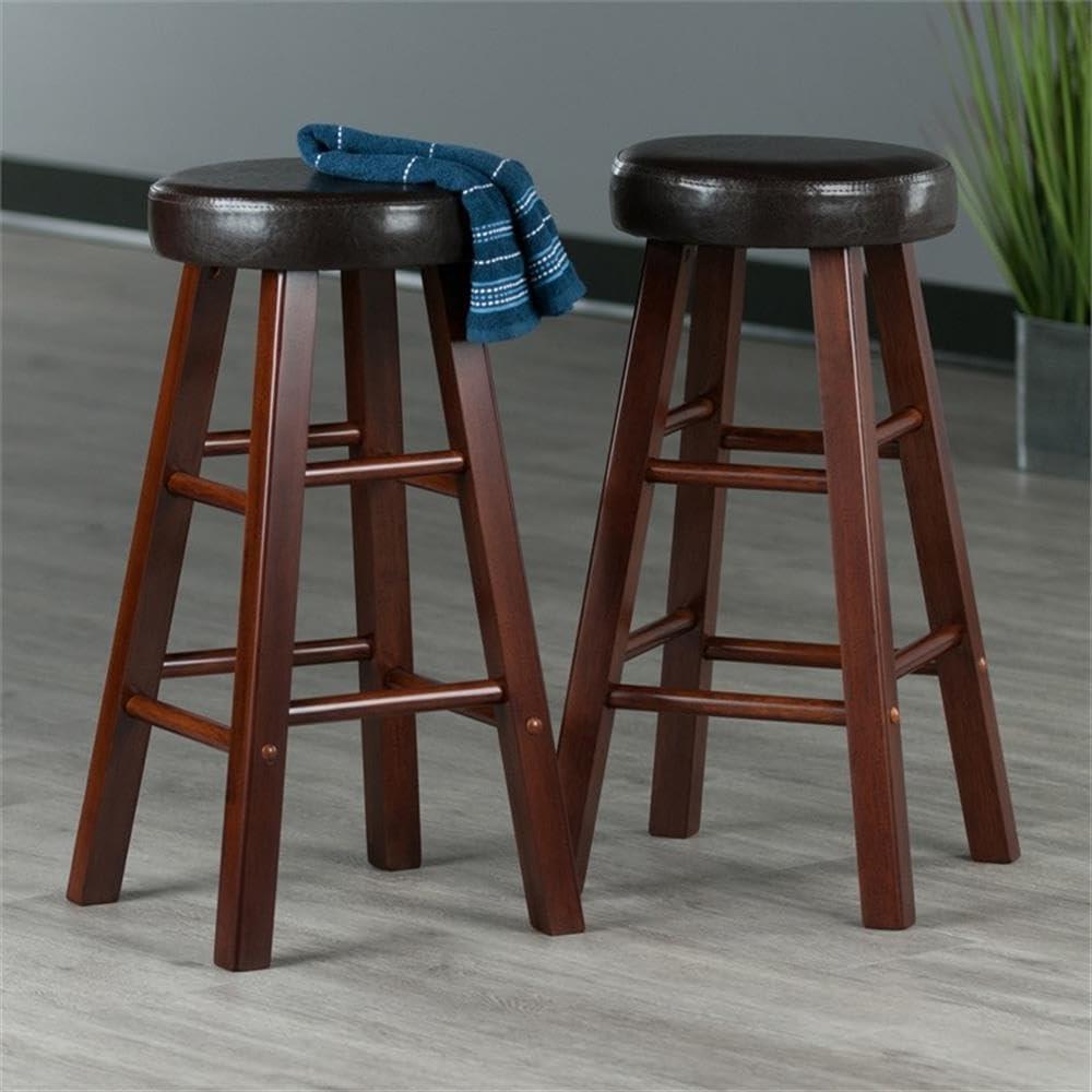 24" 2pc Maria Cushioned Counter Height Barstools Walnut/Espresso - Winsome: Faux Leather, Solid Wood Frame, Footrests