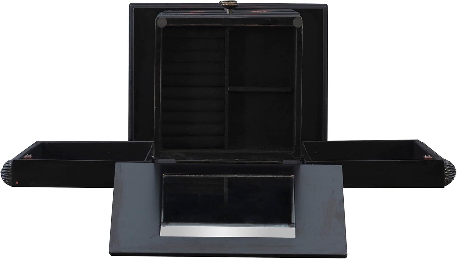 Petite Ebony Black Jewelry Armoire with Mirror and Plush Lining