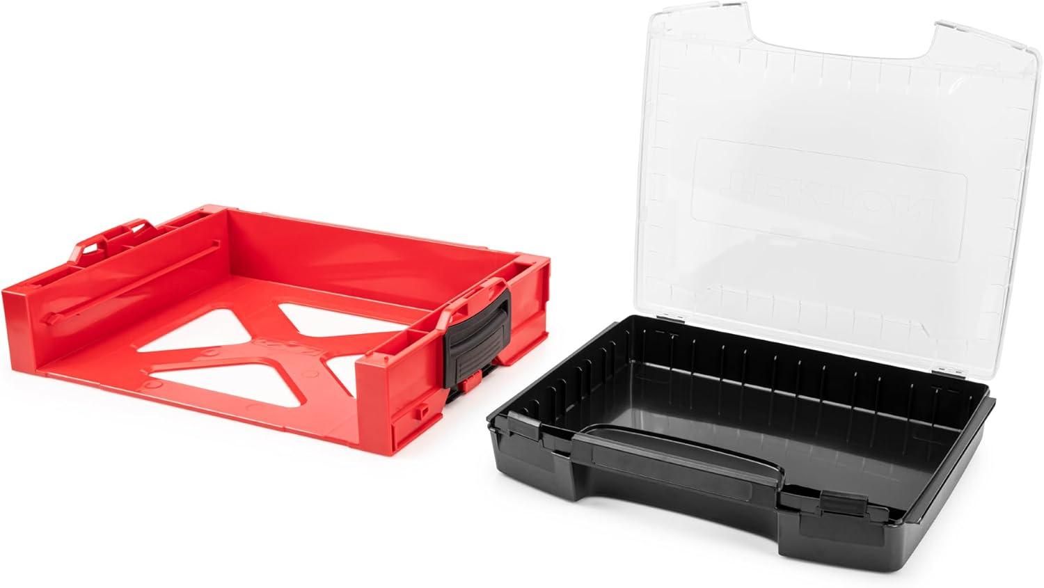 Red and Black Plastic Stacking Tool Box with Clear Lid