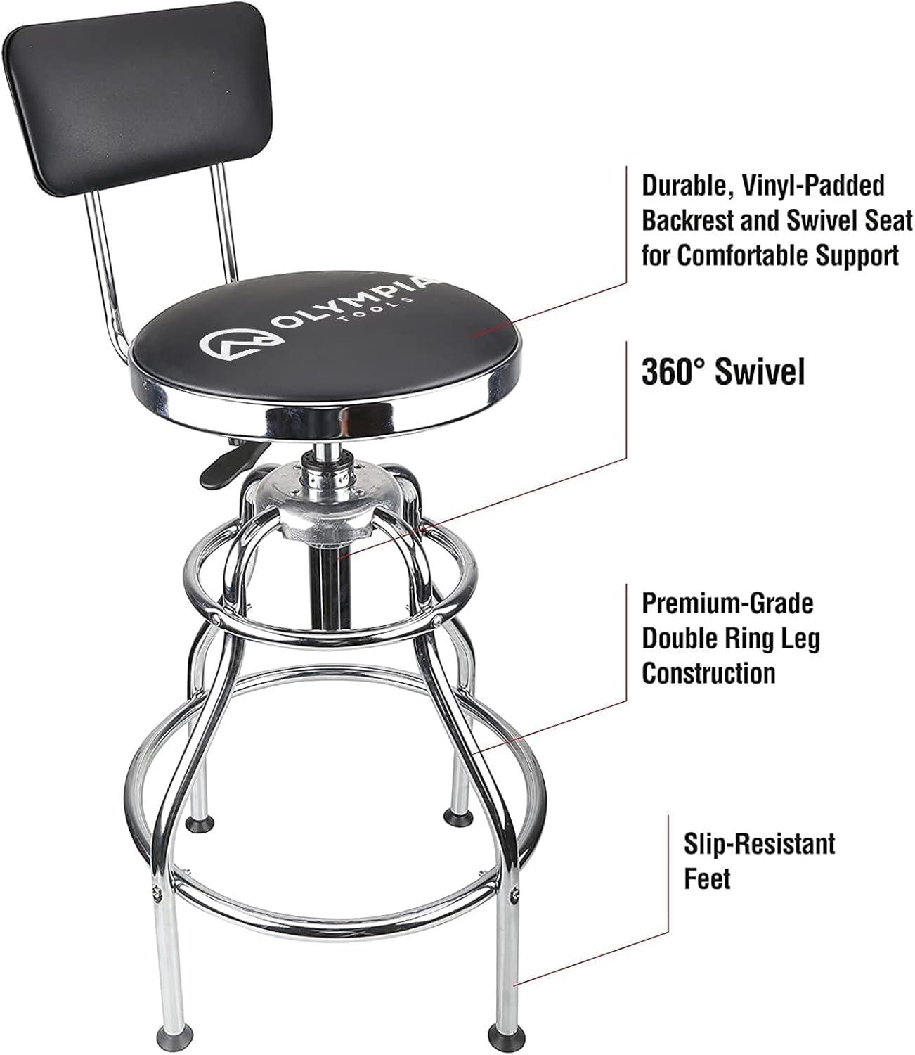 Olympia Tools 82-738 Adjustable Hydraulic Work Stool for Home and Bar, Black