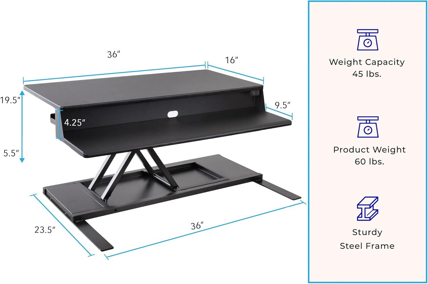 FlexPro Premier Electric Standing Desk Converter – 36" Sit to Stand Workstation – Black – Stand Steady