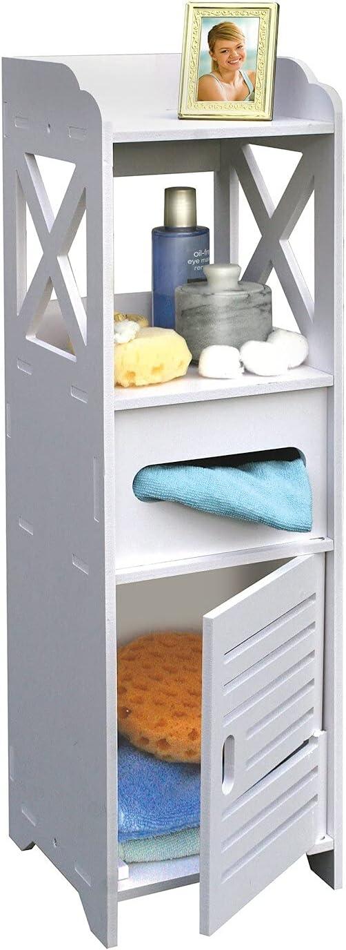 Bathroom Storage Cabinet Tower - Freestanding Shelf Unit with Tissue H