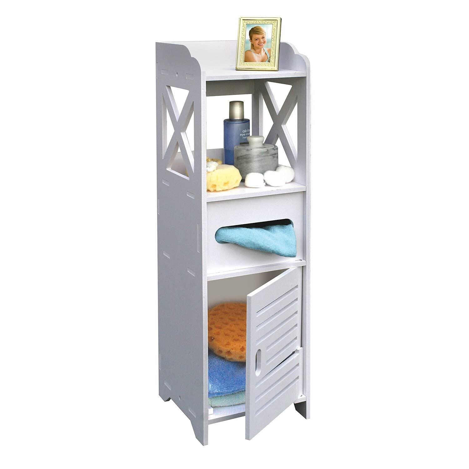 Bathroom Storage Cabinet Tower - Freestanding Shelf Unit with Tissue H