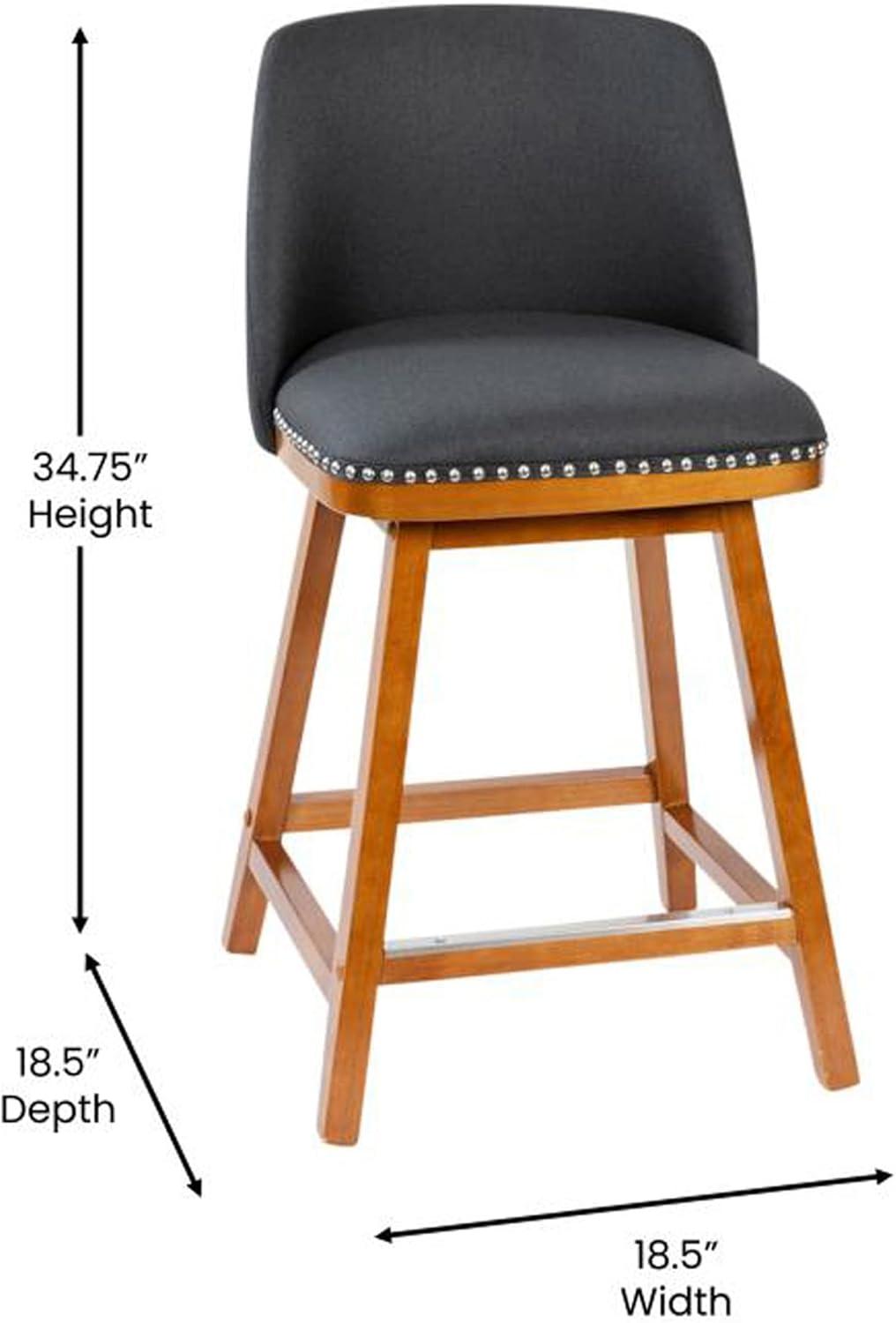Flash Furniture 2 Pack Commercial Walnut Finish Wood Barstools with Nail Trim-Charcoal Faux Linen