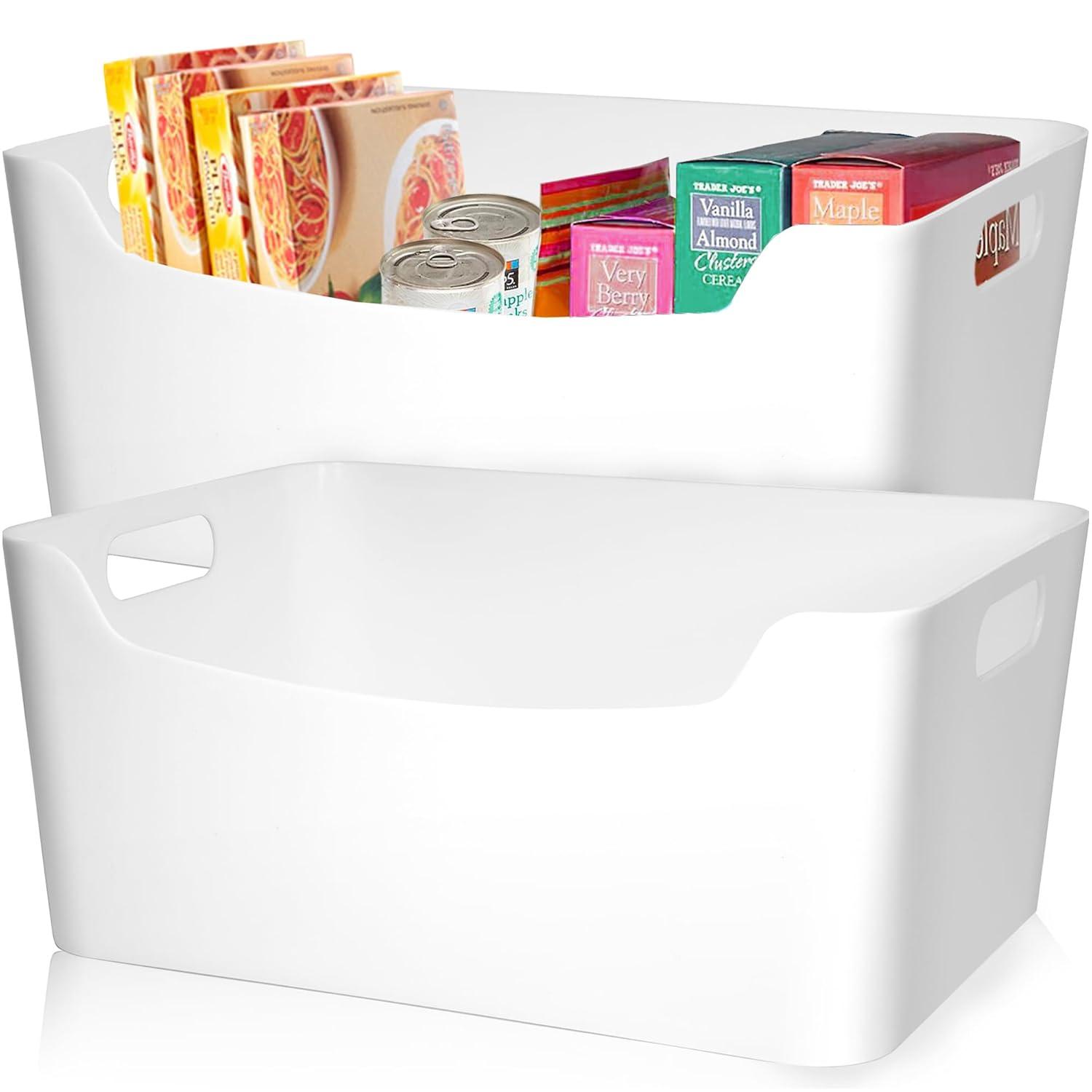 FINESSY White Plastic Storage Bins for Shelves, Small Closet Kitchen Storage Containers for Pantry Bathroom Office Organization Baskets, Cabinet Organizing Containers, White Organizer Bins for Shelves