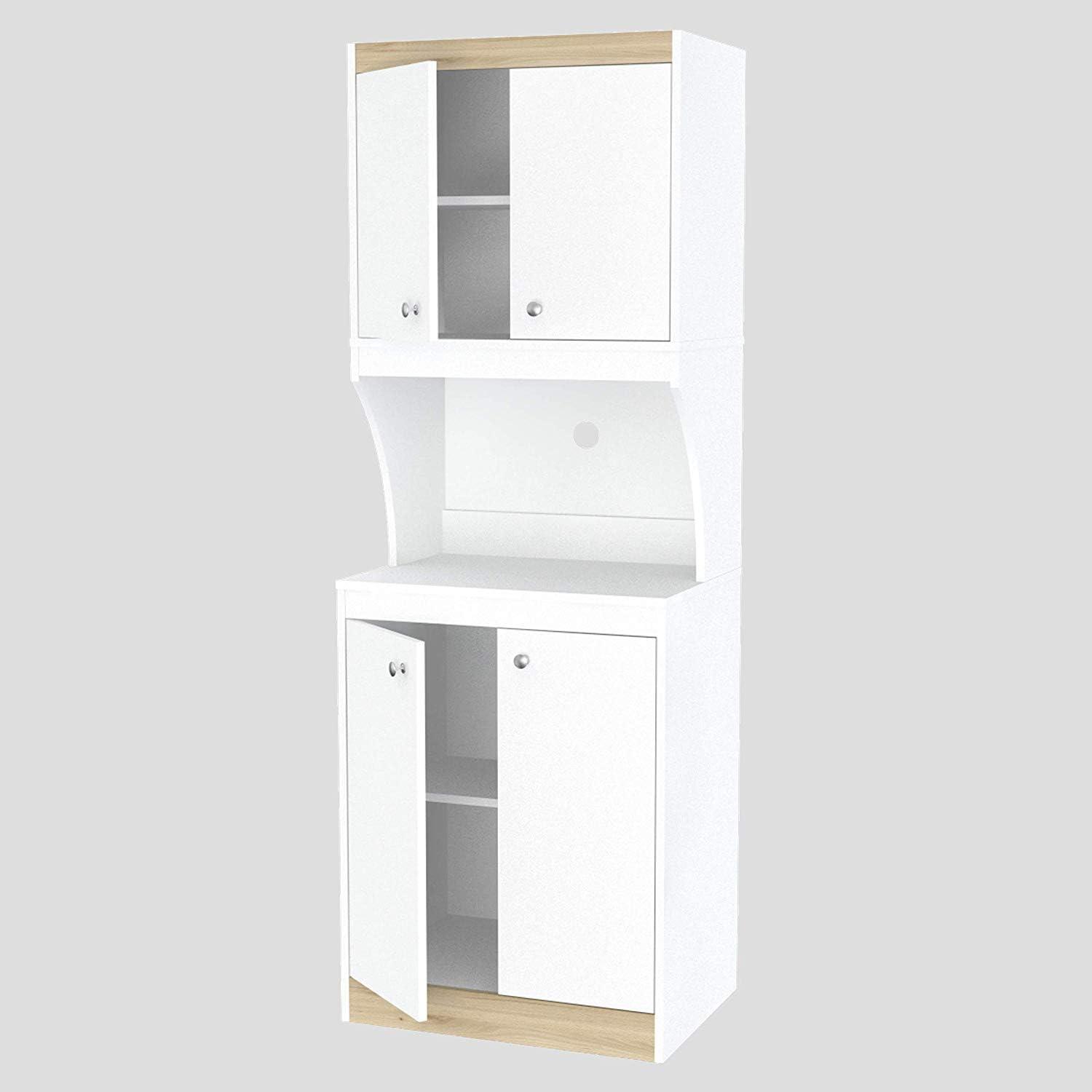 Inval Galley Laminate 4-Door 4-Shelf Kitchen Microwave Cabinet 24"W, White