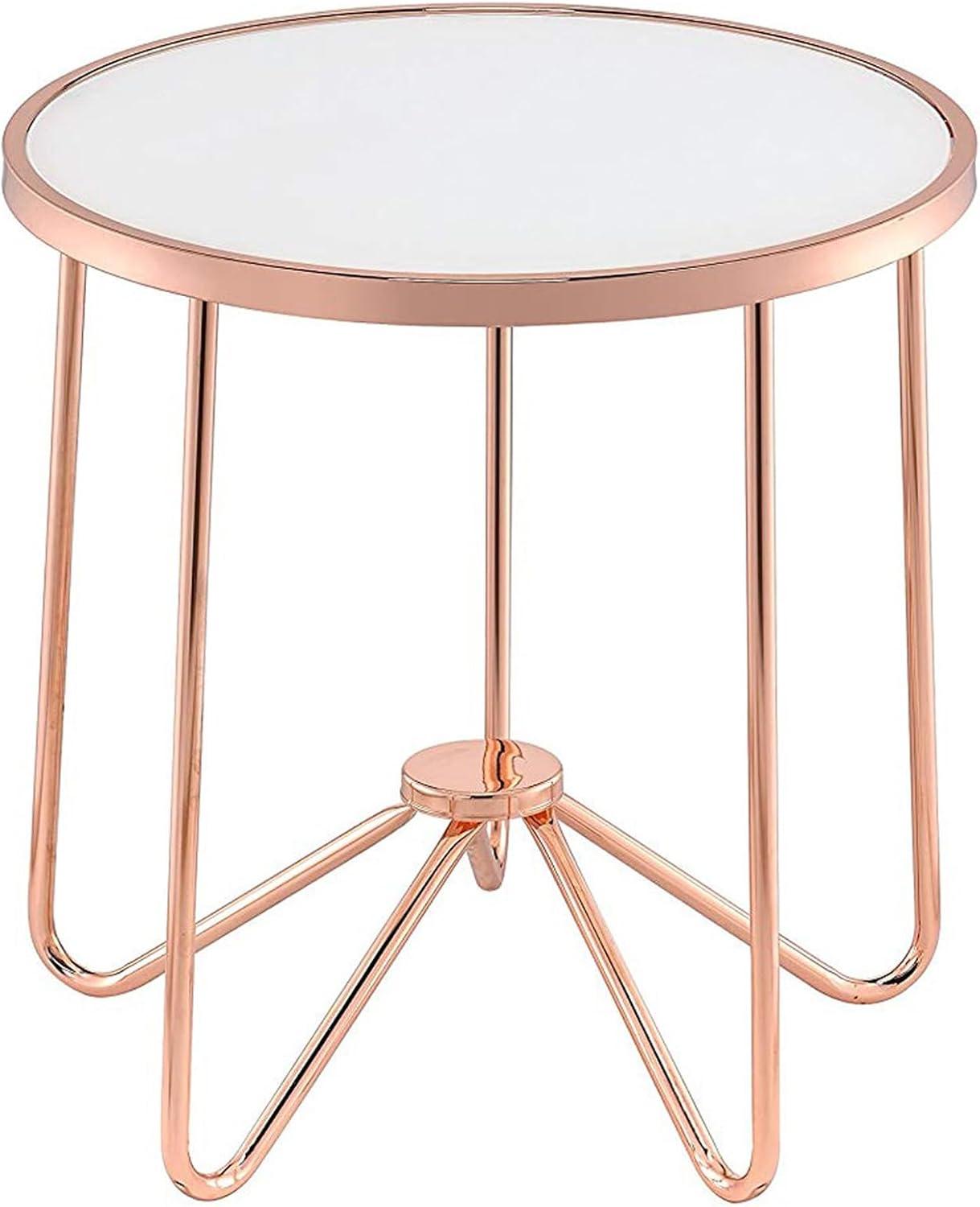 Alivia End Table Frosted Glass and Rose Gold - Saltoro Sherpi