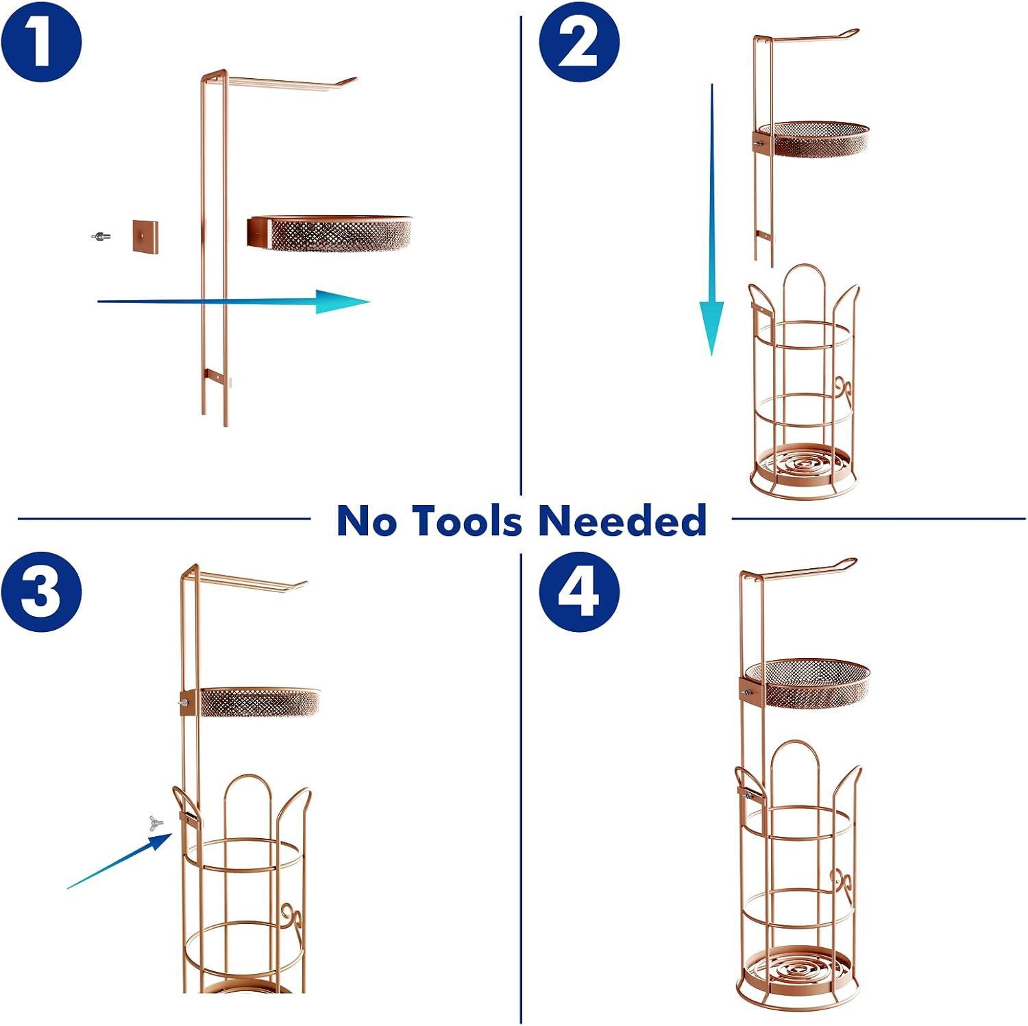 Copper Freestanding Toilet Paper Holder with Shelf and Dispenser