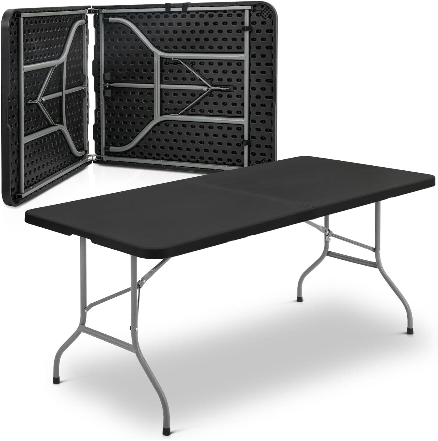 Plastic Folding Card Table, Indoor Outdoor Portable Picnic Table with Carrying Handle for Camping