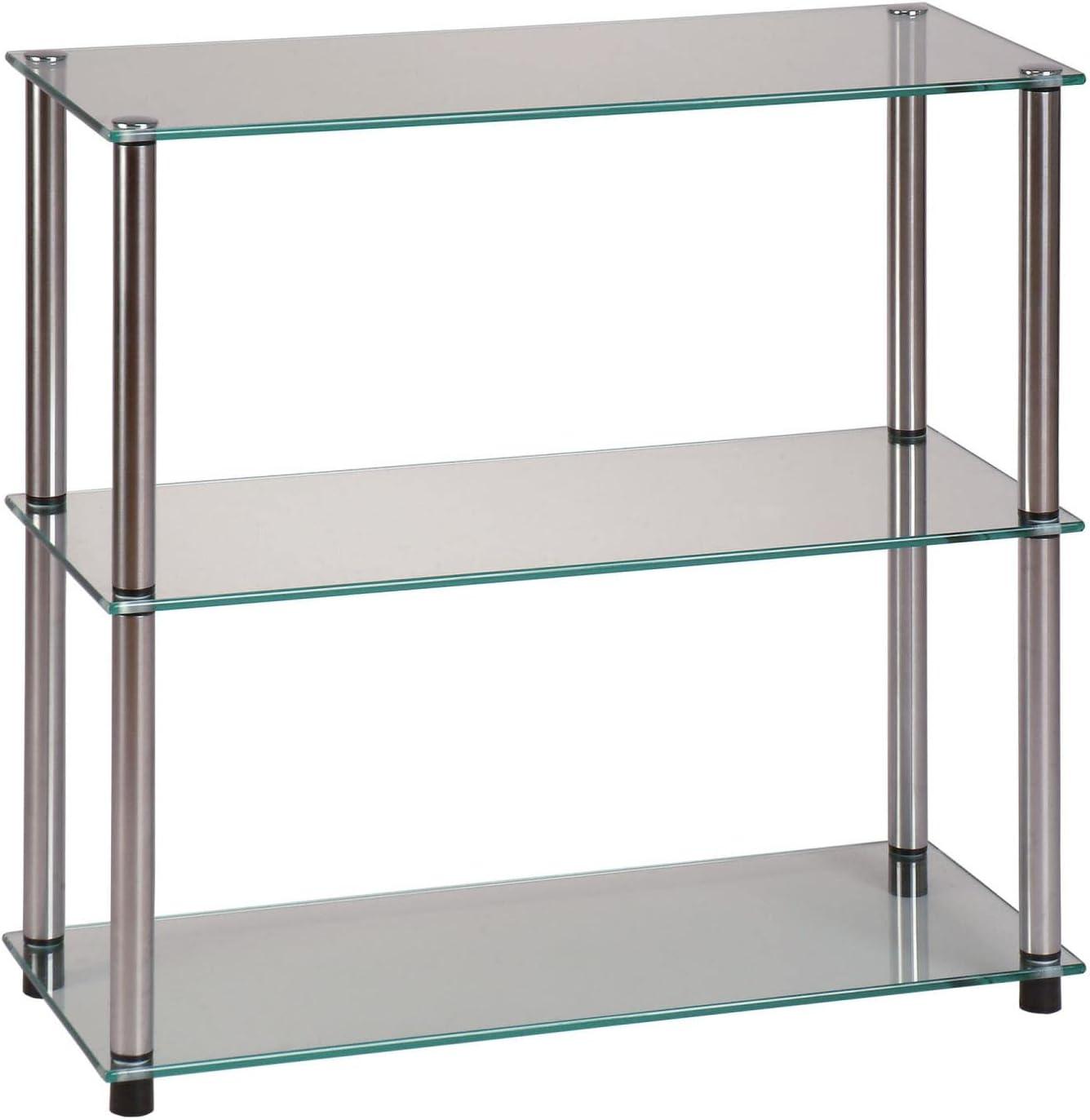 Elegant Modern 28" Clear Glass 3-Shelf Bookcase