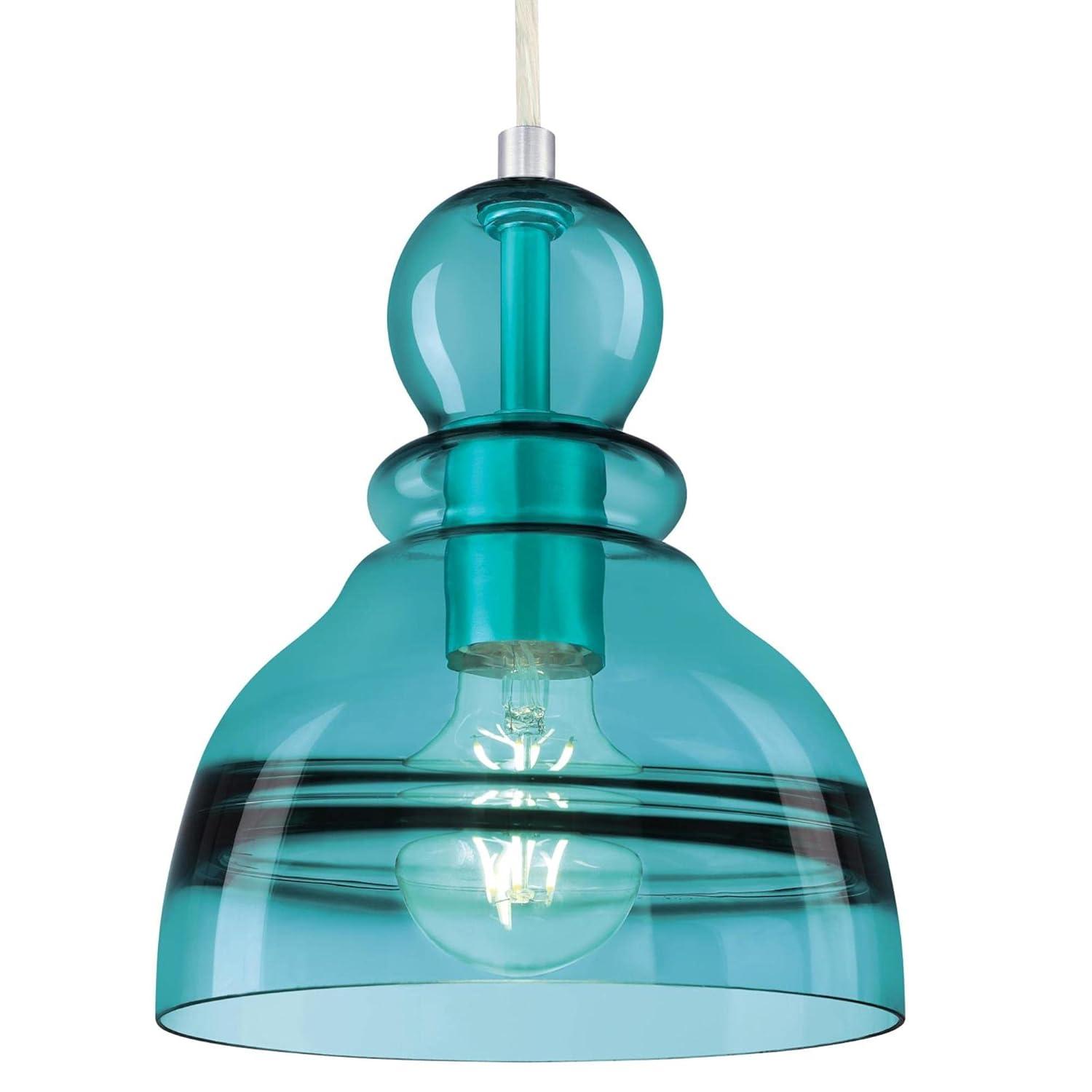 Westinghouse 6118900 Fiona 7" Wide Mini Pendant - Brushed Nickel / Turquoise Glass
