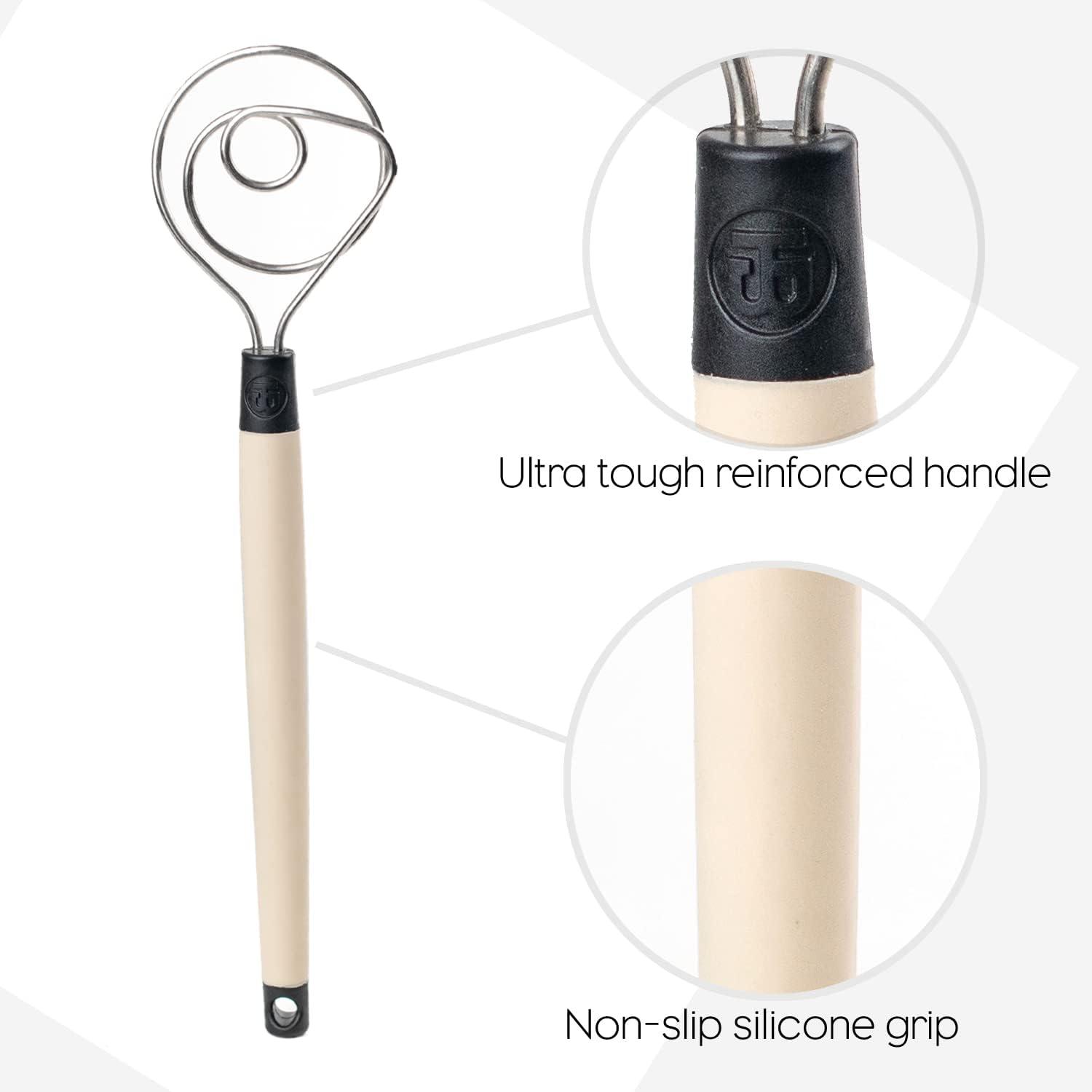 Heavy Duty Stainless Steel Dough Whisk with Silicone Handle