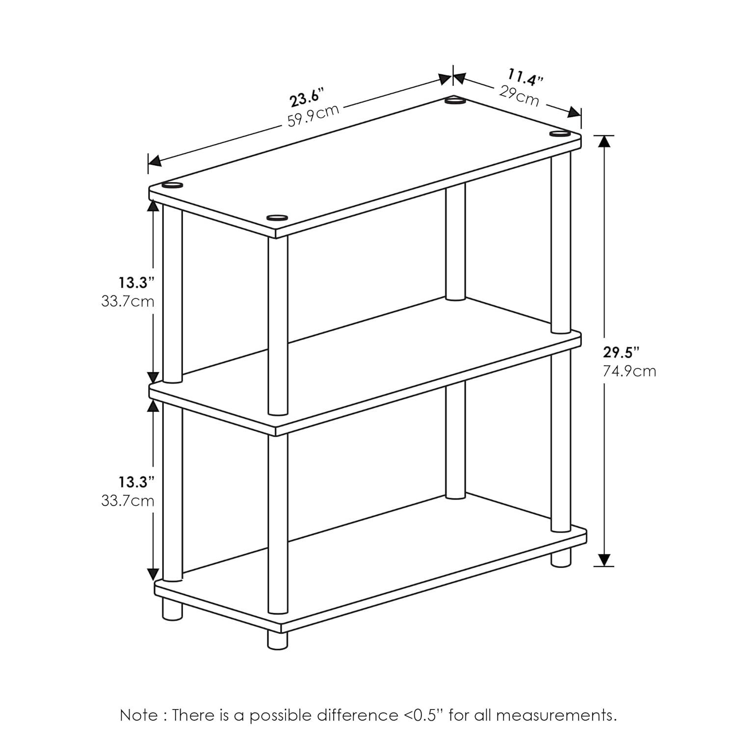 Furinno Durable 23.6"W x 11.6"D x 29.5"H 3-Shelf Freestanding Shelving Unit, Light Cherry and Black