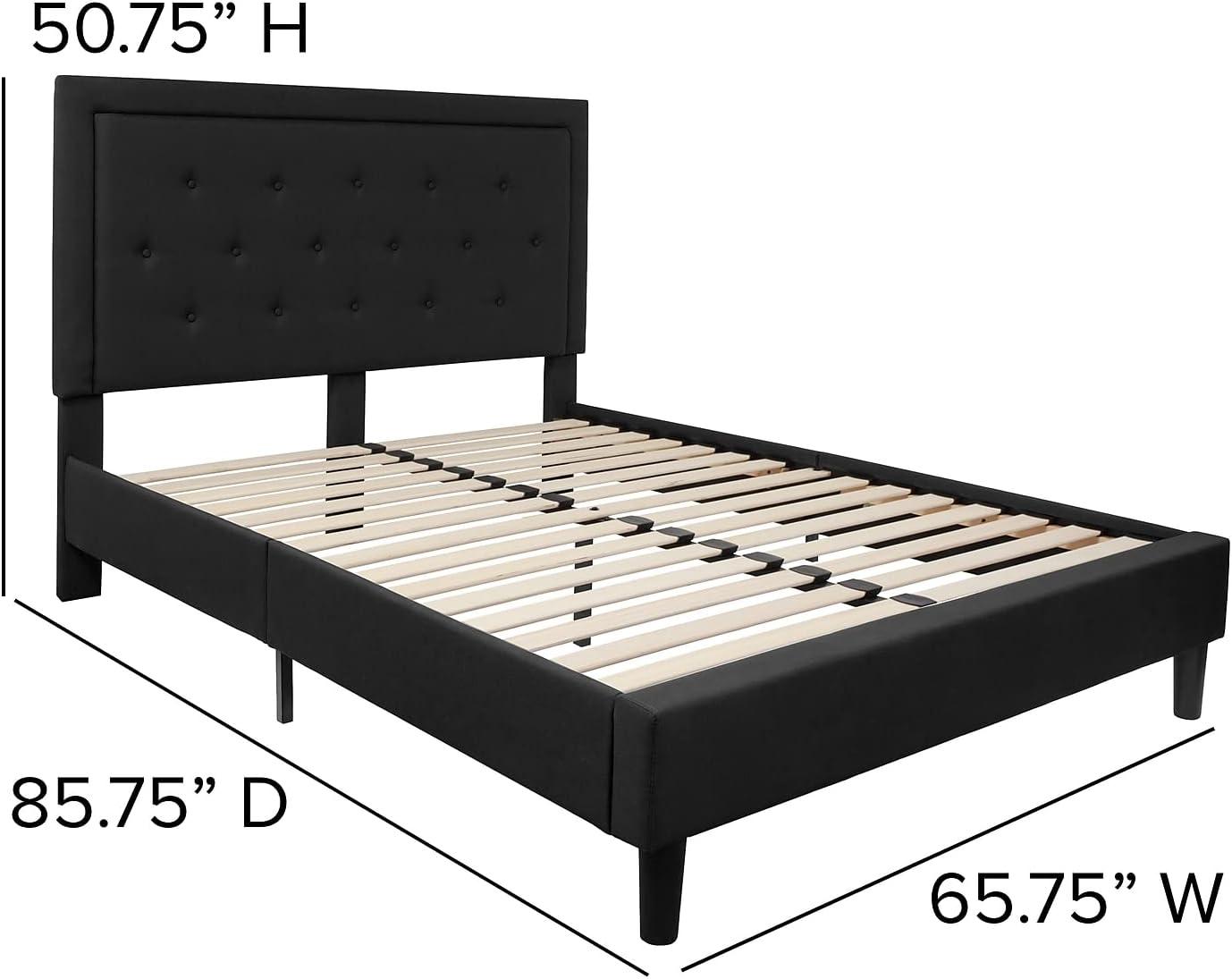 Queen Black Tufted Upholstered Platform Bed with Headboard