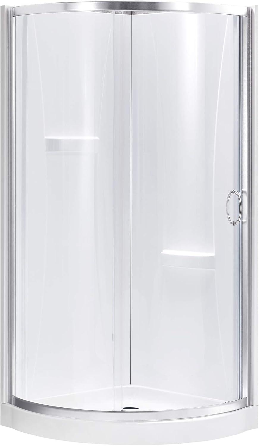 Breeze 32'' Satin Nickel Round Sliding Shower Kit with Clear Glass