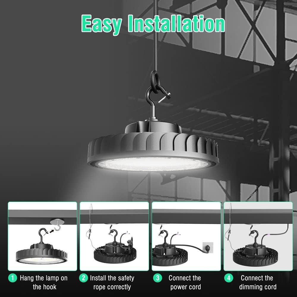 UFO Led High Bay Light 200W 4Pack 30000LM Eqv.800W MH/HPS,High Bay LED Shop Lights 5000K 0-10V Dimmable,High Bay Light for Warehouse Workshop Factory